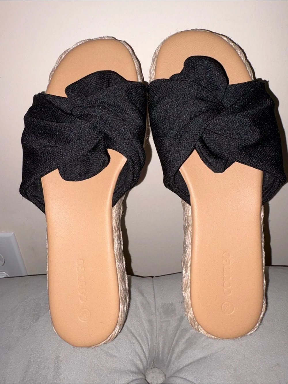 Black Knotted Espadrille Slide Sandals - Women